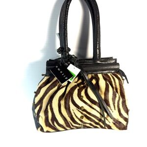 Ditomo Pony Hair Zebra Print Shoulder Bag in Black and Cream